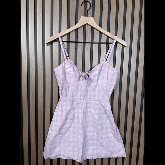 Reformation Dresses & Skirts - Reformation Mini Dress 0 Womens Pink Gingham Check Print Front Knot Linen